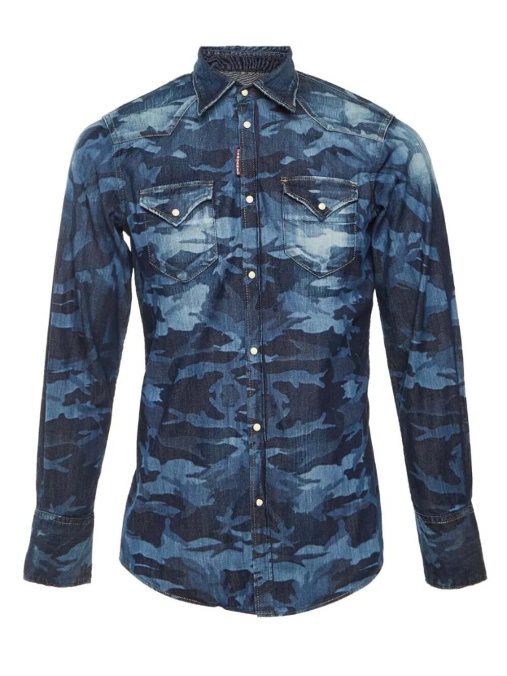 DSQUARED2 Blue Laser Print Camo Denim Western Shirt